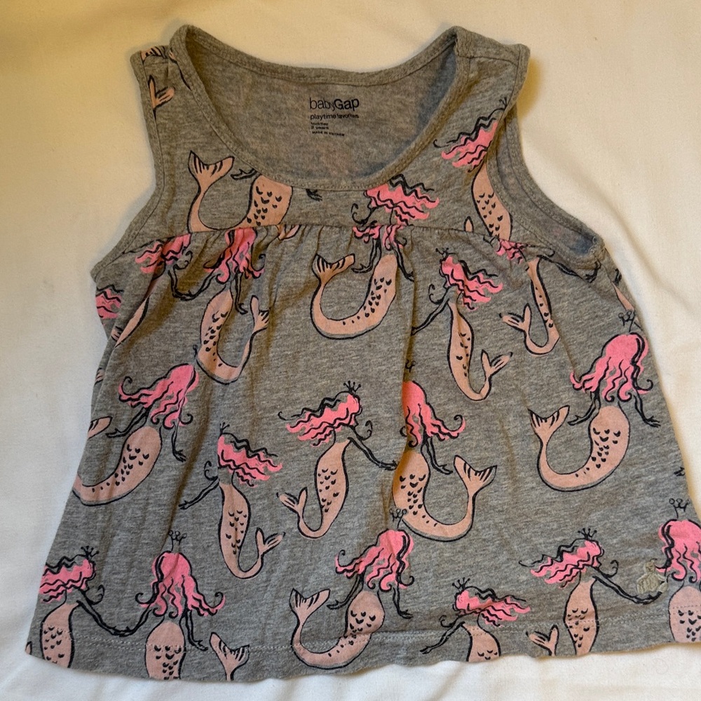 GAP Kids Gray Tank with Pink Mermaid Print 2T